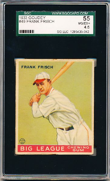 1933 Goudey Baseball- #49 Frankie Frisch, Cardinals- SGC 55 (Vg/Ex+ 4.5)