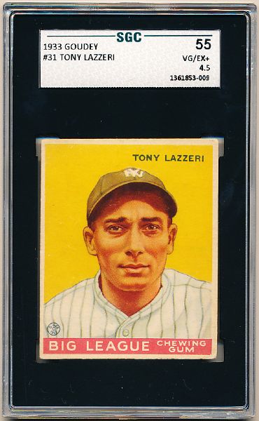 1933 Goudey Baseball- #31 Tony Lazzeri, Yankees- SGC 55 (Vg-Ex + 4.5)