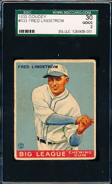 1933 Goudey Baseball- #133 Fred Lindstrom, Pirates- SGC 30 (Good 2)