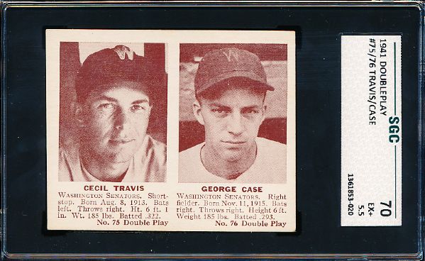 1941 Double Play Bb- #75 Travis/ #76 Case (Senators)- SGC 70 (Ex+ 5.5)