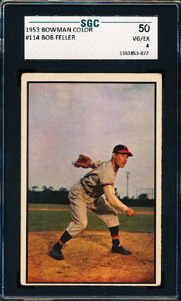 1953 Bowman Baseball Color- #114 Bob Feller- SGC 50 (Vg-Ex 4)- Hi# Series