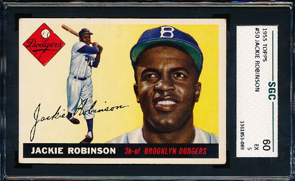 1955 Topps Baseball- #50 Jackie Robinson, Dodgers- SGC 60 (Ex 5)