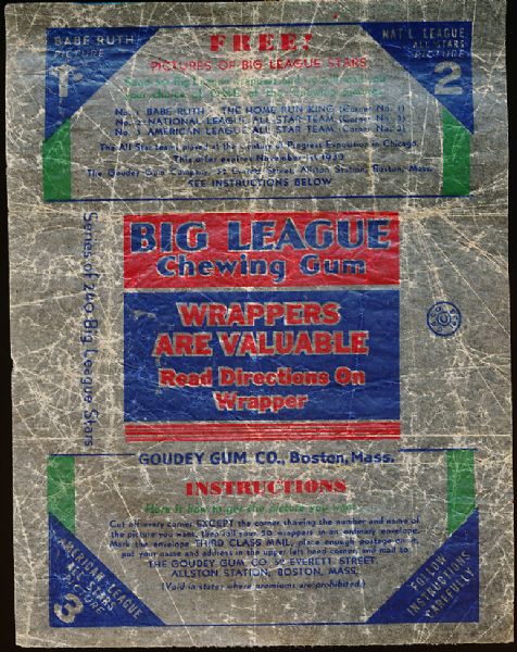1933 Goudey Baseball- One Wrapper- 3 Corner Version
