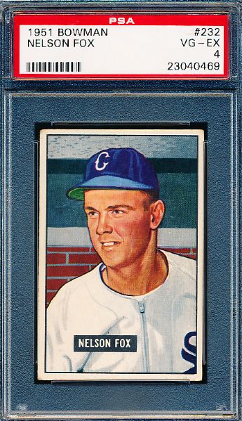 1951 Bowman Baseball- #232 Nelson Fox, White Sox- PSA Vg-Ex 4 – Rookie!