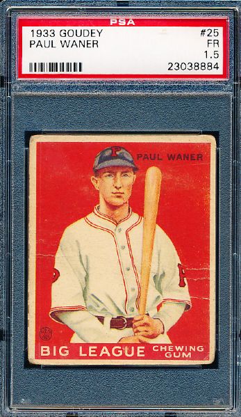 1933 Goudey Baseball- #25 Paul Waner, Pirates- PSA Fair 1.5