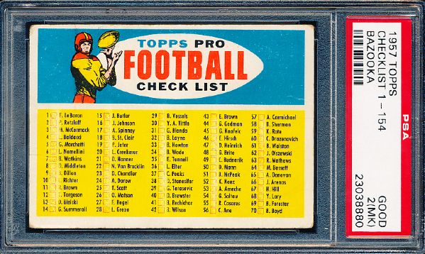 1957 Topps Football- Checklist #1-154- PSA Good 2 (MK)