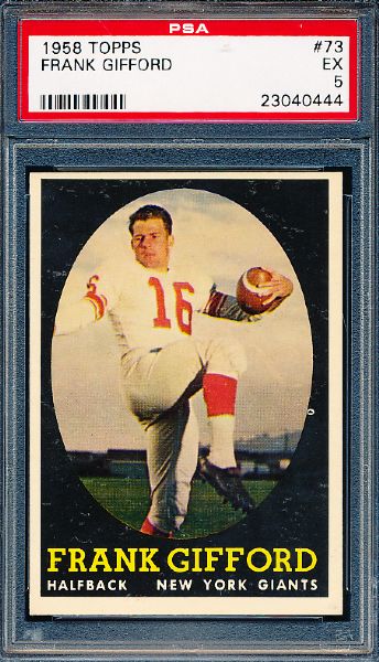 1958 Topps Football- #73 Frank Gifford, Giants- PSA Ex 5