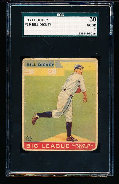 1933 Goudey Baseball- #19 Bill Dickey, Yankees- SGC 30 (Good 2)