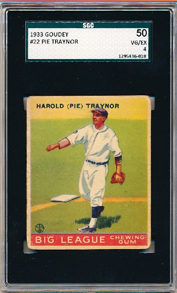 1933 Goudey Baseball- #22 Pie Traynor, Pirates- SGC 50 (Vg-Ex 4)