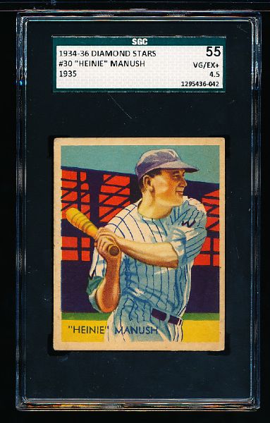 1934-36 Diamond Stars  Baseball- #30 Heinie Manush, Washington- SGC 55(Vg-Ex+ 4.5)