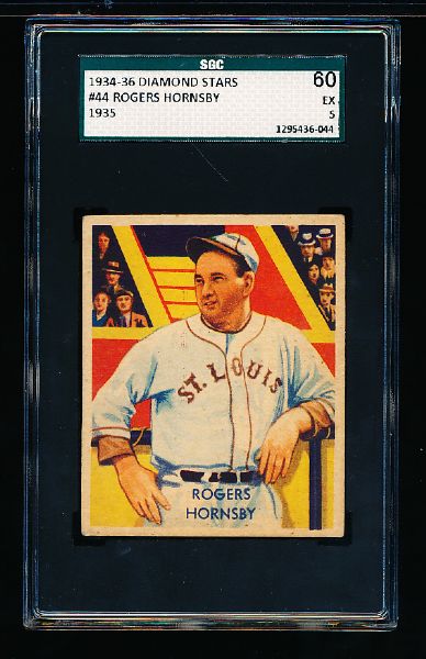 1934-36 Diamond Stars  Baseball- #44 Rogers Hornsby, Browns- SGC 60 (Ex 5).