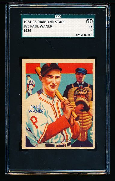 1934-36 Diamond Stars  Baseball- #83 Paul Waner, Pirates- SGC 60 (Ex 5)