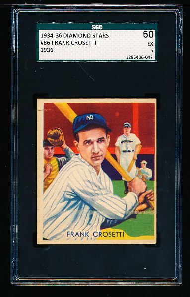 1934-36 Diamond Stars  Baseball- #86 Frank Crosetti, Yankees- SGC 60 (Ex 5)
