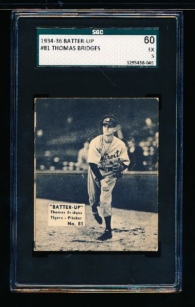 1934-36 Batter Up Baseball- #81 Thomas Bridges, Tigers- SGC 60 (Ex 5)