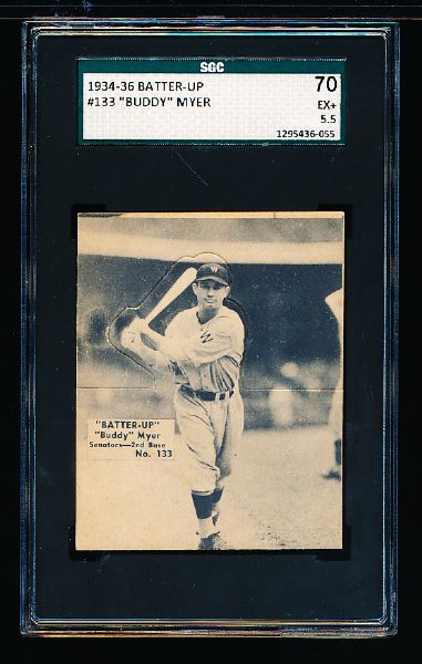 1934-36 Batter Up Baseball- #133 Buddy Myer, Senators- SGC 70 (Ex+ 5.5)