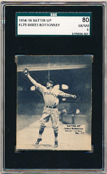 1934-36 Batter Up Baseball- #179 James Bottomley, Browns- SGC 80 (Ex/NM)