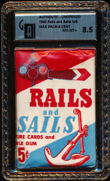 1953 Rails and Sails Non Sport- Unopened 5 Cent Pack- GAI Graded 8.5 (Nm-Mt)