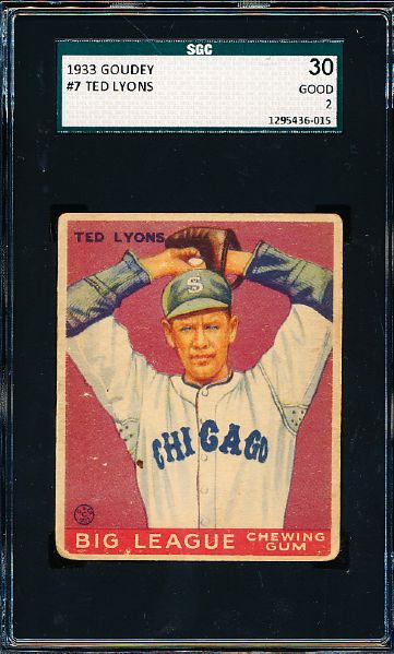 1933 Goudey Baseball- #7 Ted Lyons, White Sox- SGC 30 (Good 2)