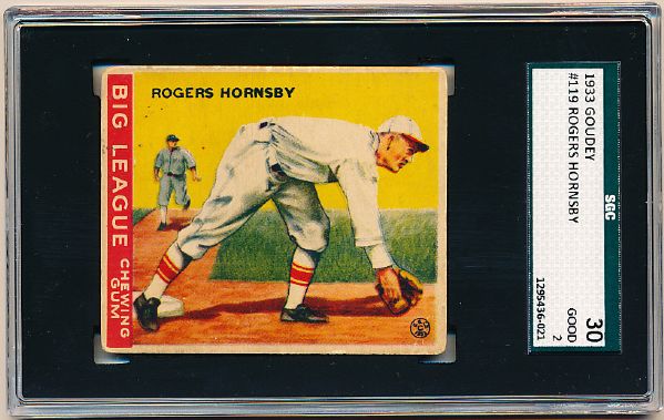 1933 Goudey Baseball- #119 Rogers Hornsby, Cardinals- SGC 30 (Good 2)