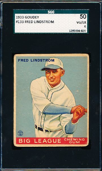 1933 Goudey Baseball- #133 Fred  Lindstrom, Pirates- SGC 50(Vg-Ex 4)