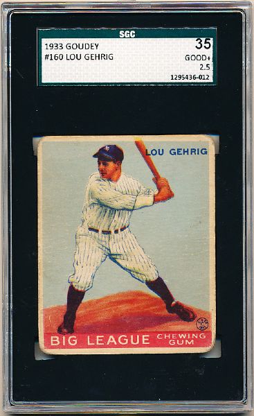 1933 Goudey Baseball- #160 Lou Gehrig, Yankees- SGC Good+ 2.5