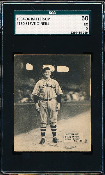 1934-36 Batter Up Baseball- #160 Steve O’Neill, Indians- SGC 60 (Ex 5)- Hi# 