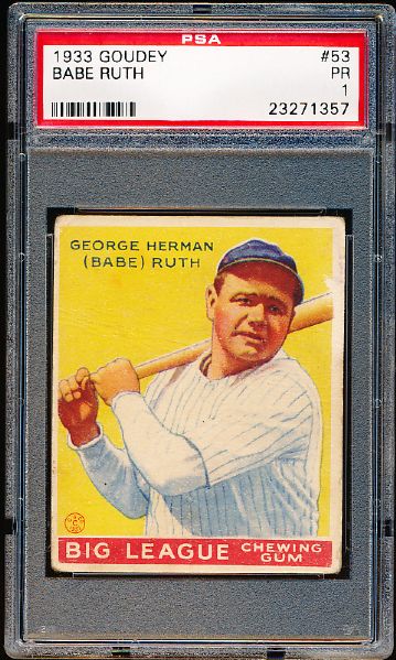 1933 Goudey Baseball- #53 Babe Ruth- PSA Poor 1 