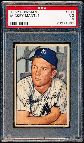 1952 Bowman Baseball- #101 Mickey Mantle, Yankees- PSA Vg 3 