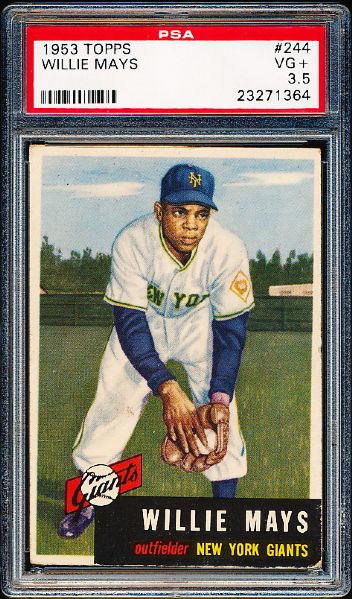 1953 Topps Baseball- #244 Willie Mays, Giants- SP Hi #- PSA Vg+ 3.5