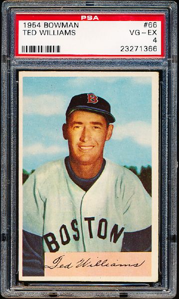 1954 Bowman Baseball- #66 Ted Williams, Red Sox- SP! – PSA Vg-Ex 4 