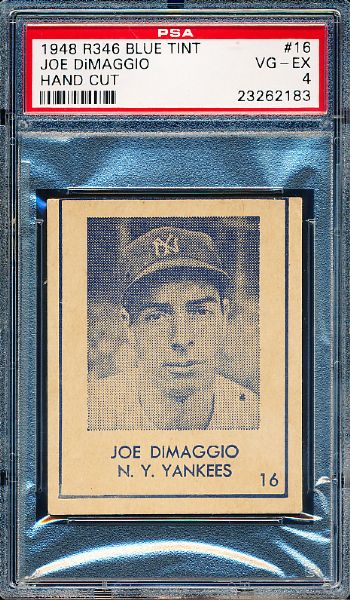 1948 R346 Blue Tint- #16 Joe DiMaggio, Yankees- PSA Vg-Ex 4