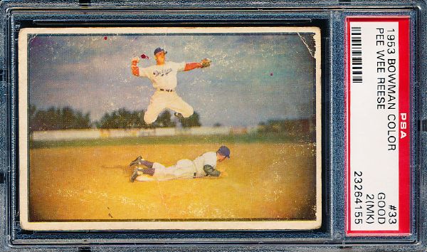 1953 Bowman Bb Color- #33 Pee Wee Reese, Dodgers- PSA Good 2 (MK)