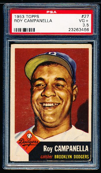 1953 Topps Baseball- #27 Roy Campanella, Dodgers- PSA VG+ 3.5