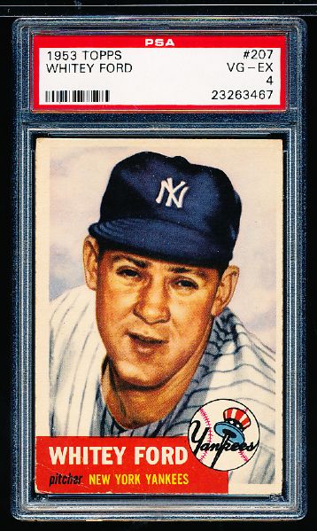 1953 Topps Baseball- #207 Whitey Ford, Yankees- PSA Vg-Ex 4 