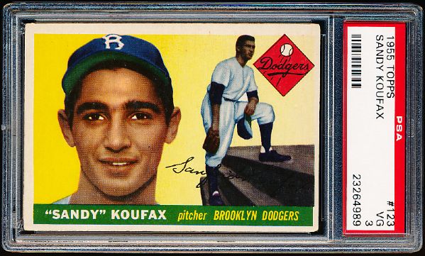 1955 Topps Baseball- #123 Sandy Koufax, Dodgers RC- PSA Vg 3 
