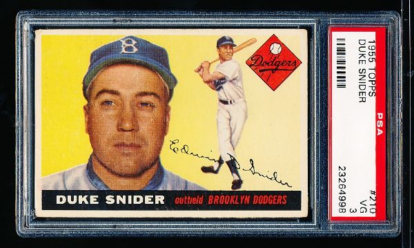 1955 Topps Baseball- #210 Duke Snider, Dodgers- PSA Vg 3 