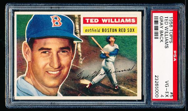 1956 Topps Baseball- #5 Ted Williams, Red Sox- PSA Vg-Ex 4 