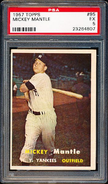 1957 Topps Baseball- #95 Mickey Mantle, Yankees- PSA Ex 5 