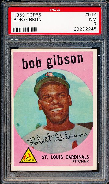 1959 Topps Baseball- #514 Bob Gibson, Cardinals- PSA NM 7