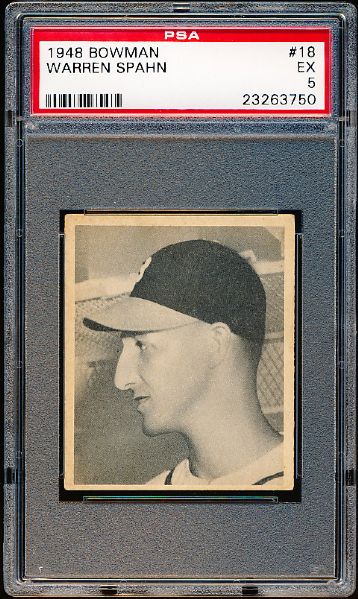 1948 Bowman Baseball- #18 Warren Spahn RC- PSA Ex 5 