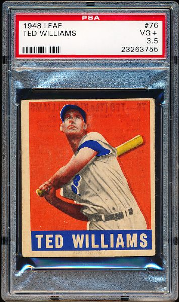 1948/49 Leaf Baseball- #76 Ted Williams, Red Sox- PSA VG+ 3.5