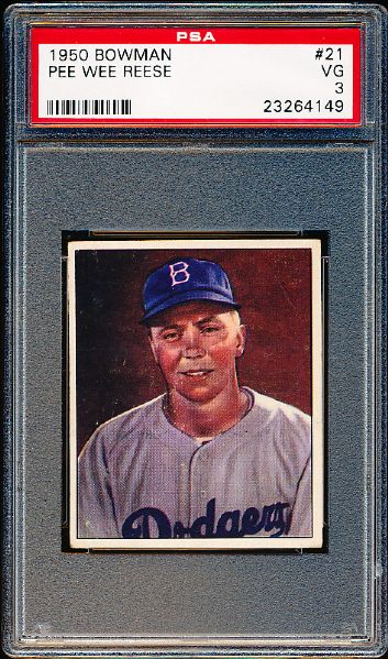 1950 Bowman Baseball- #21 Pee Wee Reese, Dodgers- PSA Vg 3 