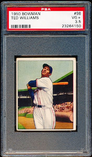 1950 Bowman Baseball- #98 Ted Williams, Red Sox- PSA Vg+ 3.5 