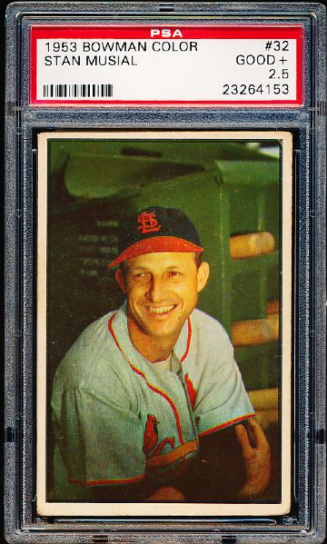 1953 Bowman Baseball Color- # 32 Stan Musial, Cardinals- PSA Good+ 2.5 
