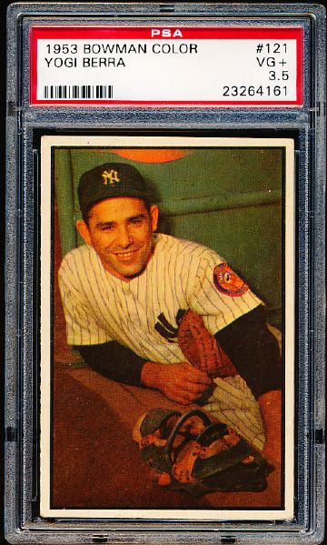1953 Bowman Baseball Color- #121 Yogi Berra, Yankees- PSA Vg+ 3.5 