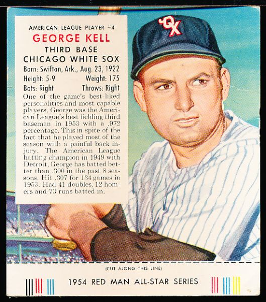 1954 Red Man Bb- With Tab- #AL 14 George Kell, White Sox