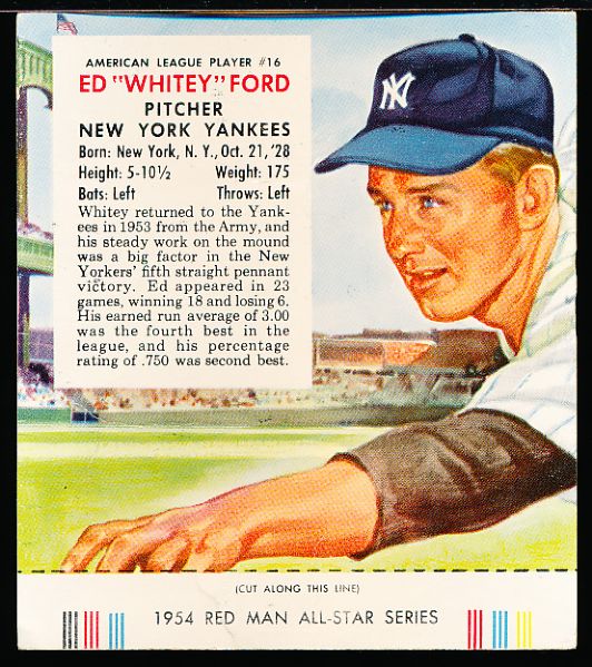 1954 Red Man Bb- With Tab- #AL16 Whitey Ford, Yankees
