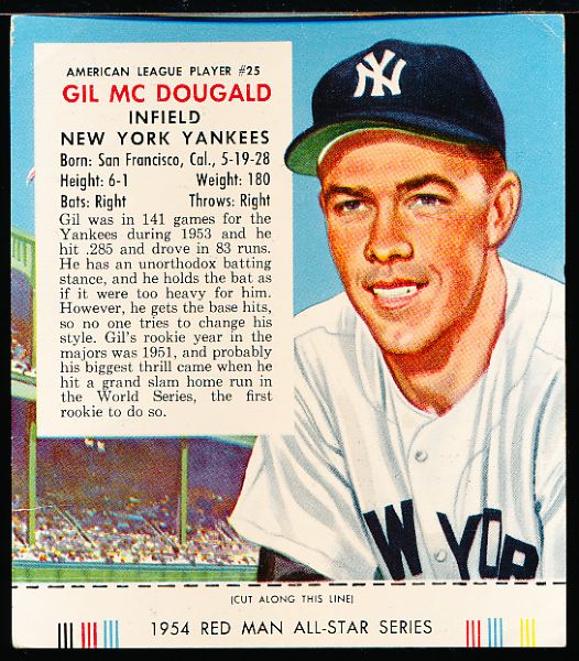 1954 Red Man Bb- With Tab- #AL25 Gil McDougald, Yankees