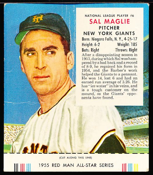 1955 Red Man Bb- With Tab- #NL 6 Sal Maglie
