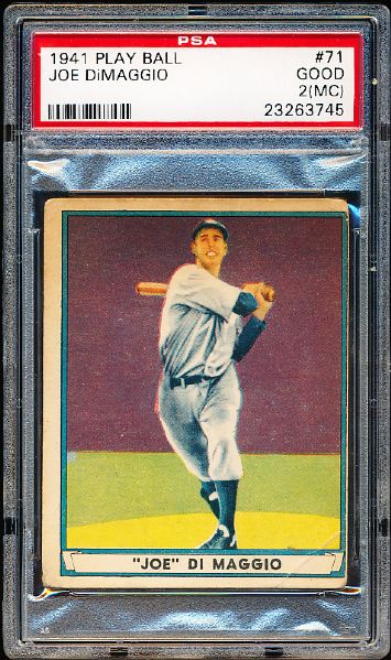 1941 Playball Baseball- #71 Joe DiMaggio, Yankees- PSA Good 2(MC)